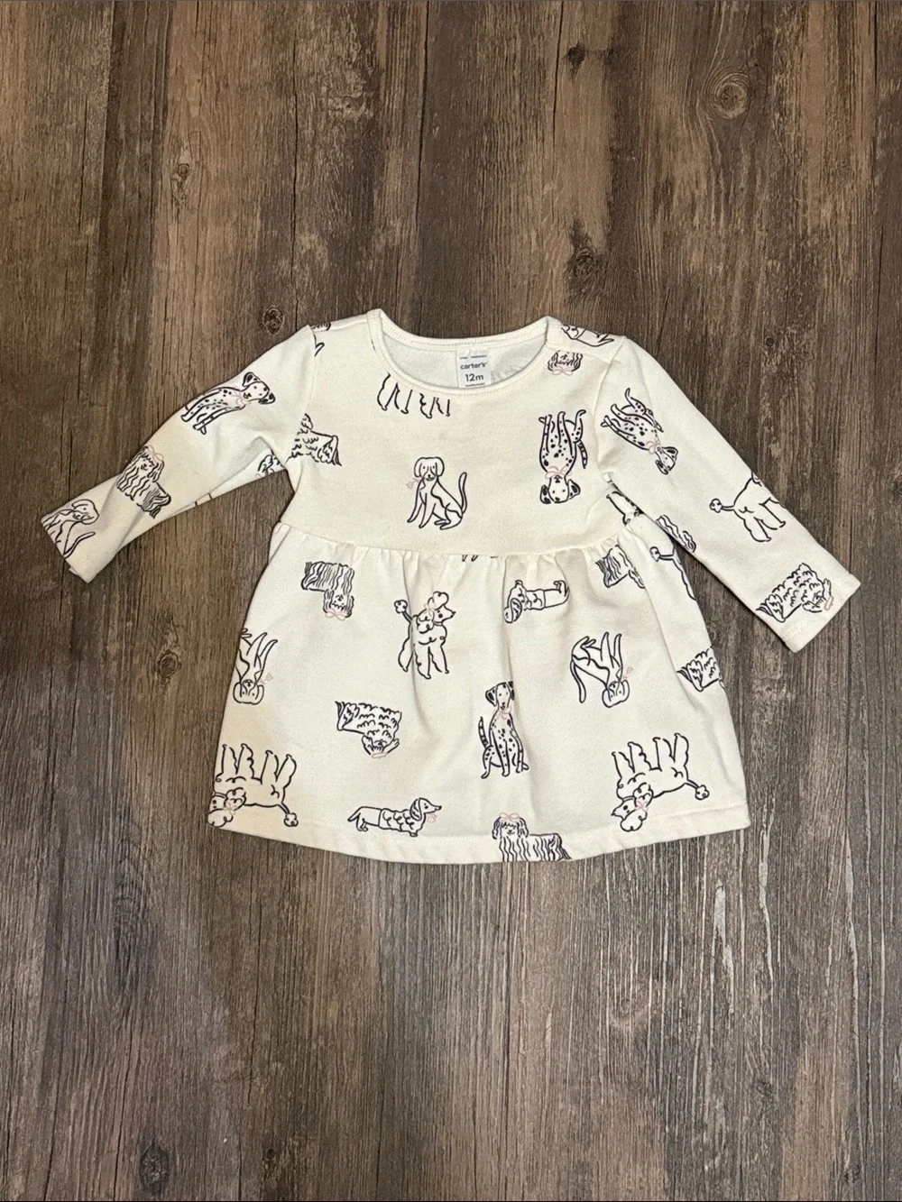 Cream Baby Dress with Puppy Print